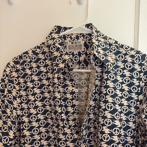 Lucky Brand Hippie Peace Blue Mens Button Down